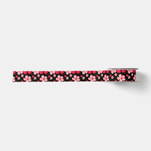 Cherry Blossom Floral Pattern, Pink Flowers Satin Ribbon