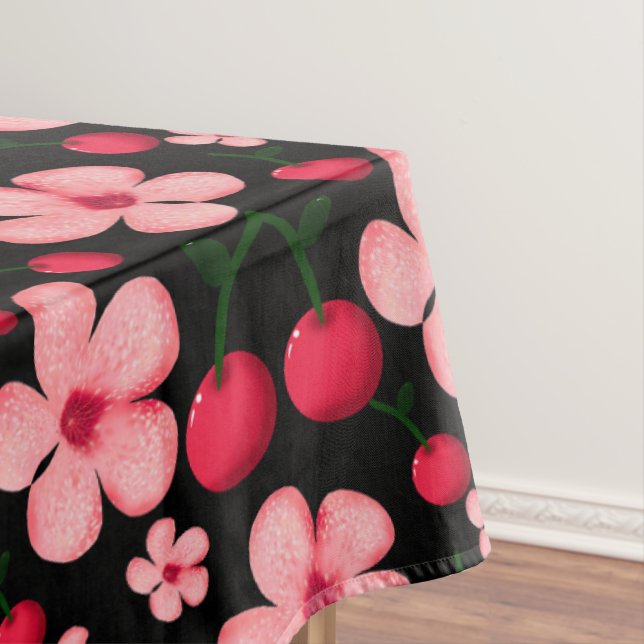 Cherry Blossom Floral Pattern, Pink Flowers  Tablecloth (In Situ)