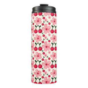 Cherry Blossom Floral Pattern, Pink Flowers Thermal Tumbler