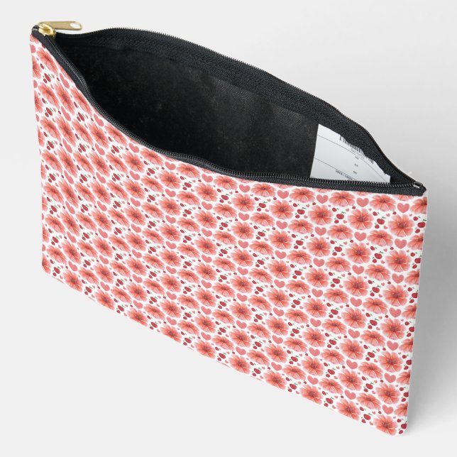 Cherry Blossom Floral Pattern with hearts Accessory Pouch (Open)