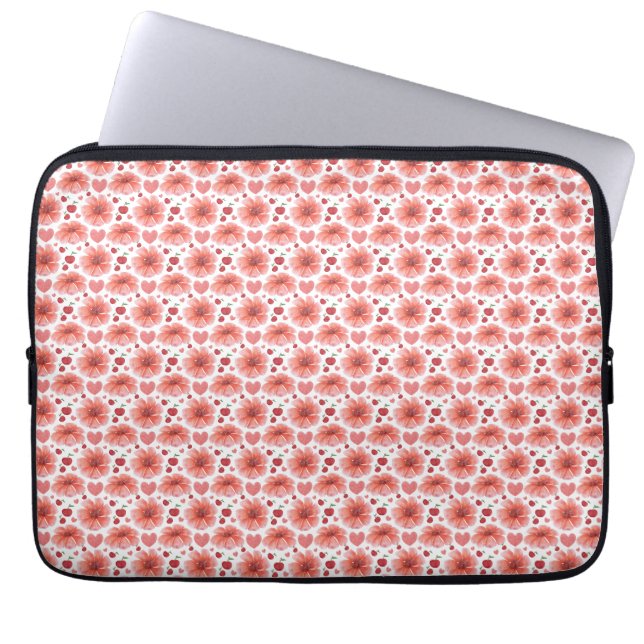 Cherry Blossom Floral Pattern with hearts Laptop Sleeve (Front)