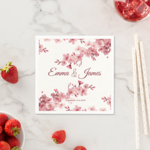 Cherry Blossom Floral Personalised Wedding Napkins