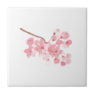 Cherry blossom Floral Pink Rustic Chic Pretty Ceramic Tile