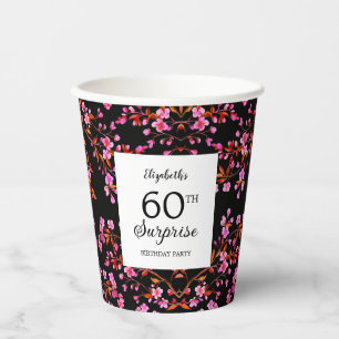 Cherry Blossom Floral Surprise Black Birthday  Paper Cups