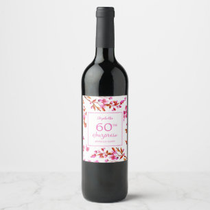 Cherry Blossom Floral Surprise Pink Birthday  Wine Label