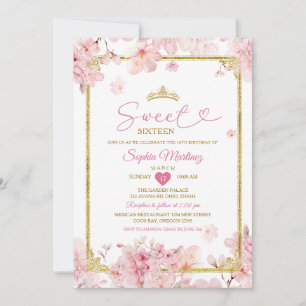 Cherry Blossom Floral Sweet 16th Girl Birthday Invitation