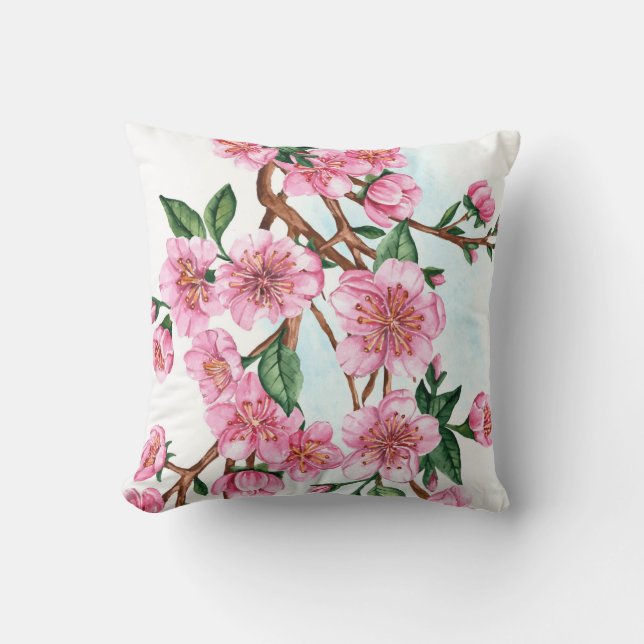 cherry blossom  floral throw pillow (Front)