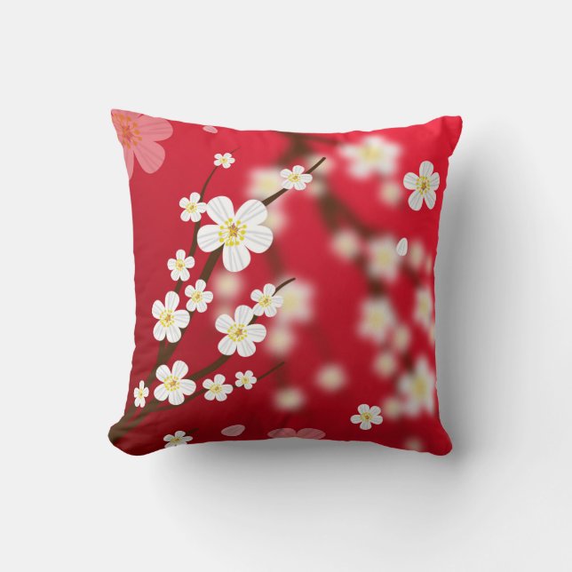 cherry blossom  floral throw pillow (Front)