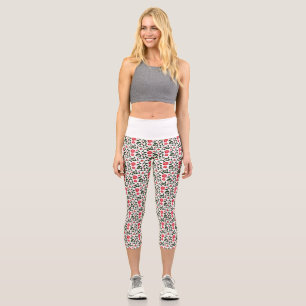 Cherry Blossom Floral Vine Pattern with Cherries Capri Leggings
