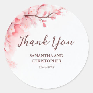Cherry Blossom Floral Wedding Favour Thank You Classic Round Sticker