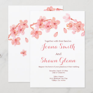 Cherry blossom floral wedding invitation