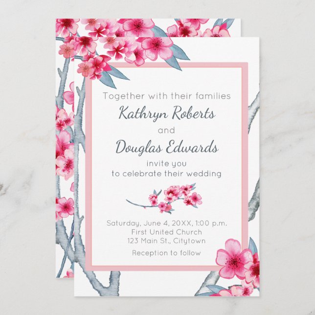 Cherry Blossom Floral Wedding Invitation (Front/Back)