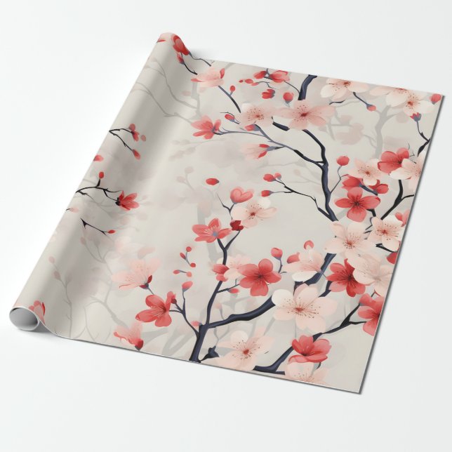 Cherry Blossom Floral Wrapping Paper (Unrolled)