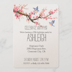 Cherry Blossom Flowers and Birds birthday Invitation