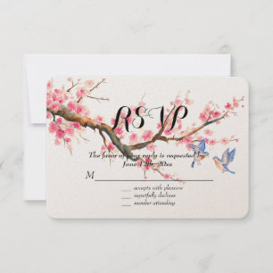 Cherry Blossom Flowers and Birds RSVP Card