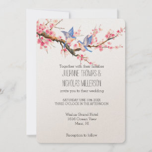 Cherry Blossom Flowers and Birds Wedding Invitation