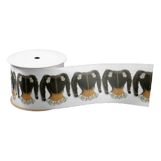 Cherry Blossom Flowers and Pigtails Satin Ribbon