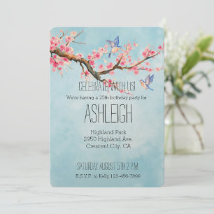 Cherry Blossom Flowers Birds   Invitation