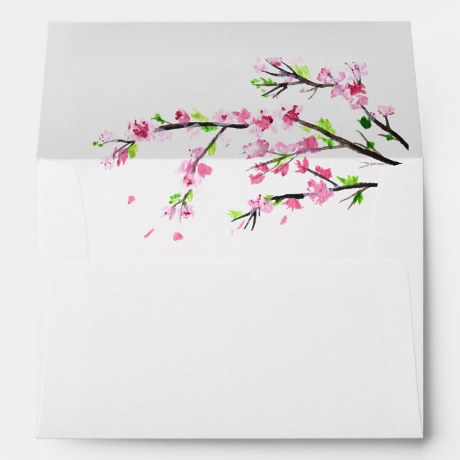 Cherry Blossom Flowers Floral Return Address Envelope (Back (Bottom))