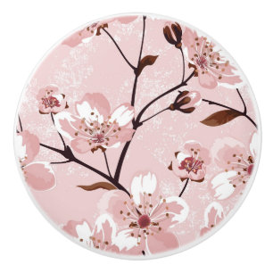 Cherry Blossom Flowers Pattern Ceramic Knob