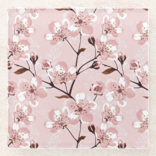 Cherry Blossom Flowers Pattern Glass Coaster