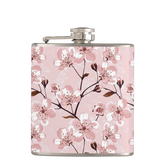 Cherry Blossom Flowers Pattern Hip Flask (Front)