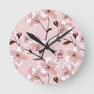 Cherry Blossom Flowers Pattern Round Clock