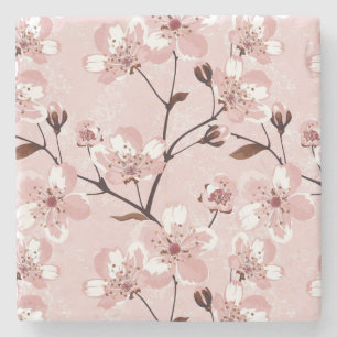 Cherry Blossom Flowers Pattern Stone Coaster