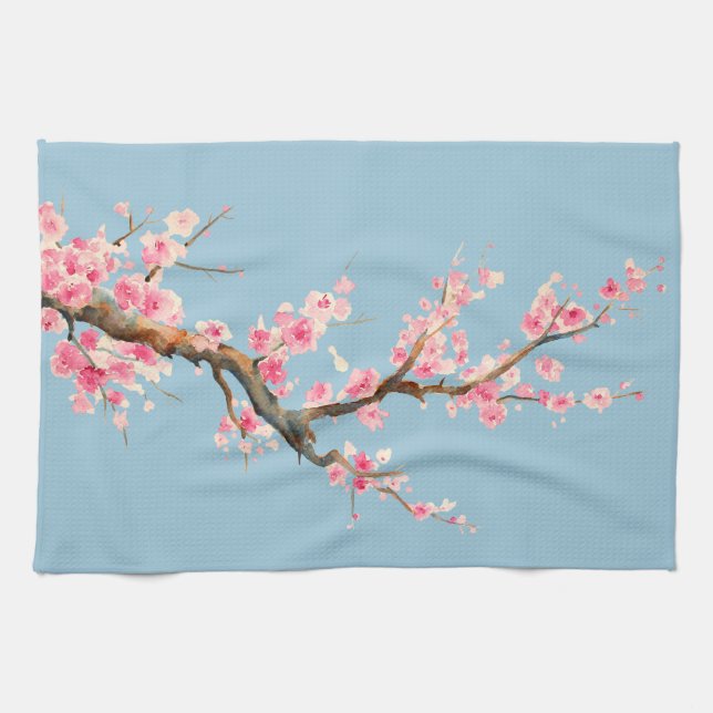 Cherry Blossom Flowers Tea Towel (Horizontal)