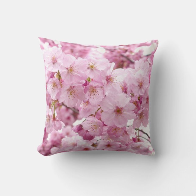 Cherry Blossom Flowers Throw Pillow (Front)