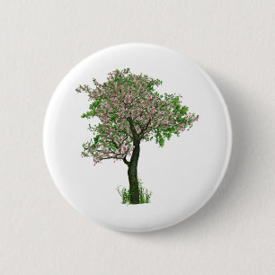 Cherry Blossom Flowers Tree Branches Leaves 6 Cm Round Badge