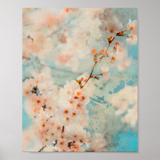 cherry blossom flowers watercolor painting poster