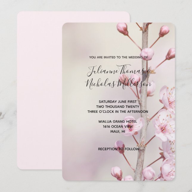 Cherry Blossom Flowers Wedding Invites (Front/Back)
