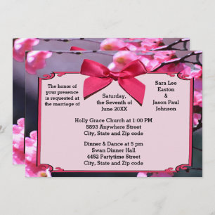 Cherry Blossom Frame & Pink Bow Wedding Invitation