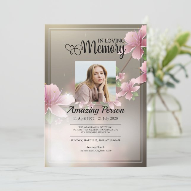 Cherry blossom Funeral order of service Invitation (Standing Front)