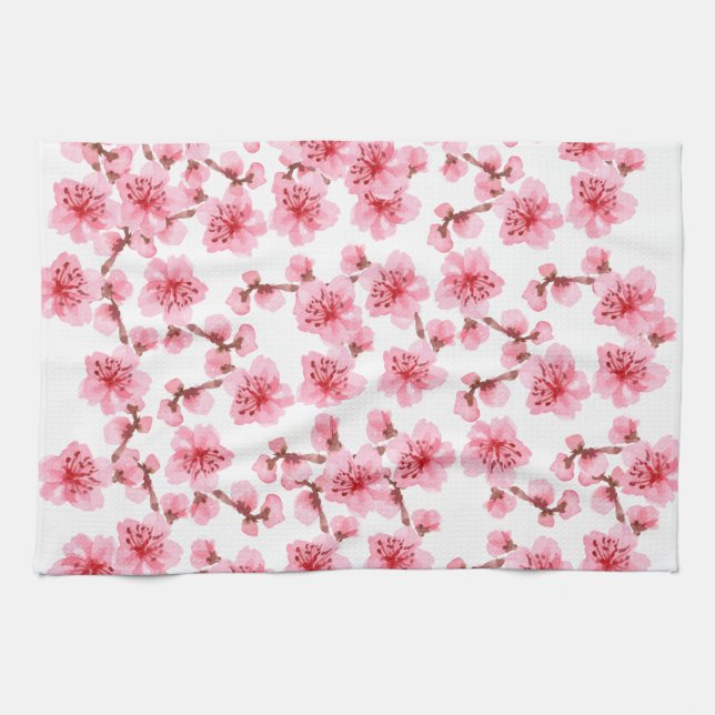 Cherry Blossom Garden Romantic Design Tea Towel (Horizontal)