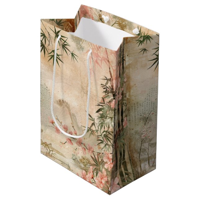 Cherry Blossom Garden Scene (1) Medium Gift Bag (Front Angled)