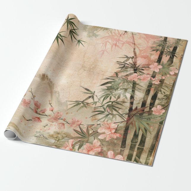 Cherry Blossom Garden Scene (1) Wrapping Paper (Unrolled)