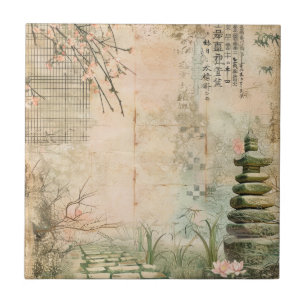 Cherry Blossom Garden Scene (2) Ceramic Tile