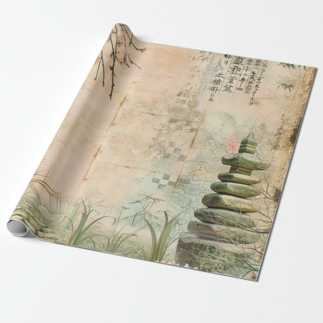 Cherry Blossom Garden Scene (2) Wrapping Paper (Unrolled)