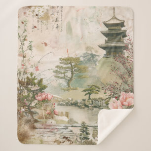 Cherry Blossom Garden Scene (3) Sherpa Blanket