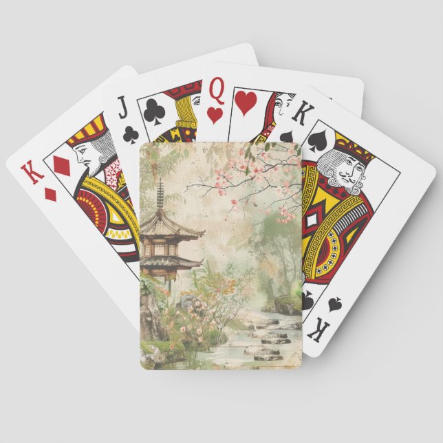 Cherry Blossom Garden Scene (4) Playing Cards (Back)