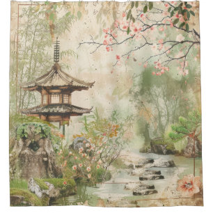Cherry Blossom Garden Scene (4) Shower Curtain