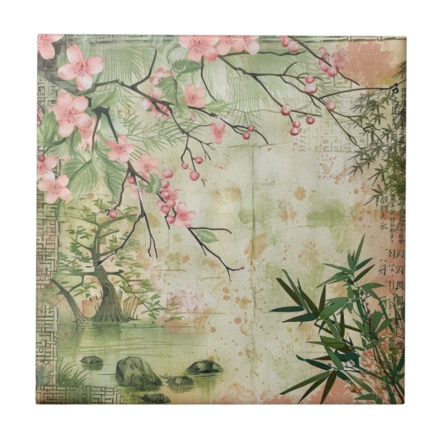 Cherry Blossom Garden Scene (5) Ceramic Tile (Front)