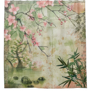 Cherry Blossom Garden Scene (5) Shower Curtain