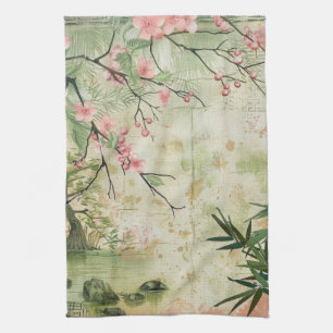 Cherry Blossom Garden Scene (5) Tea Towel