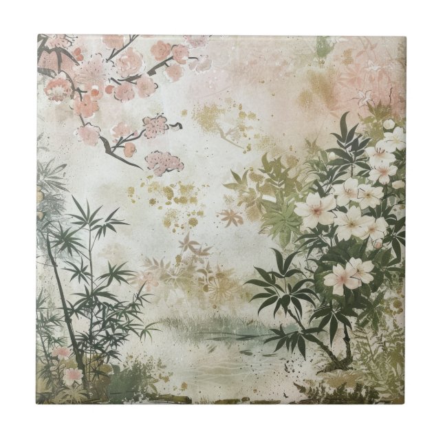 Cherry Blossom Garden Scene (6) Ceramic Tile (Front)