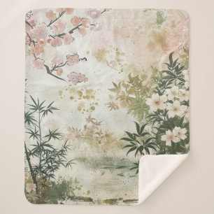 Cherry Blossom Garden Scene (6) Sherpa Blanket