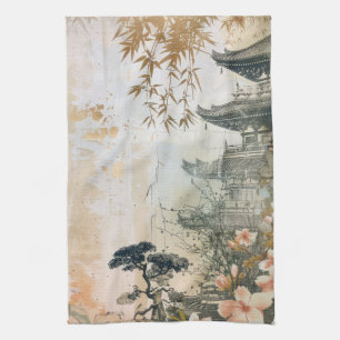 Cherry Blossom Garden Scene (7) Tea Towel