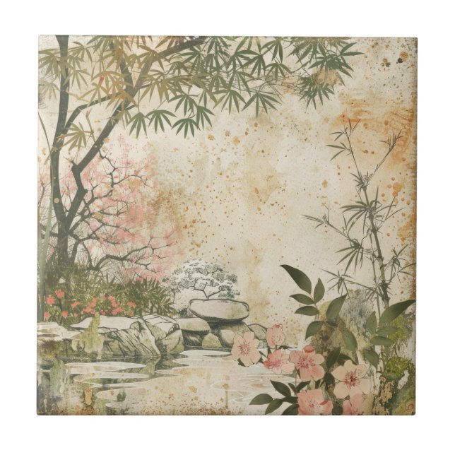 Cherry Blossom Garden Scene (8) Ceramic Tile (Front)